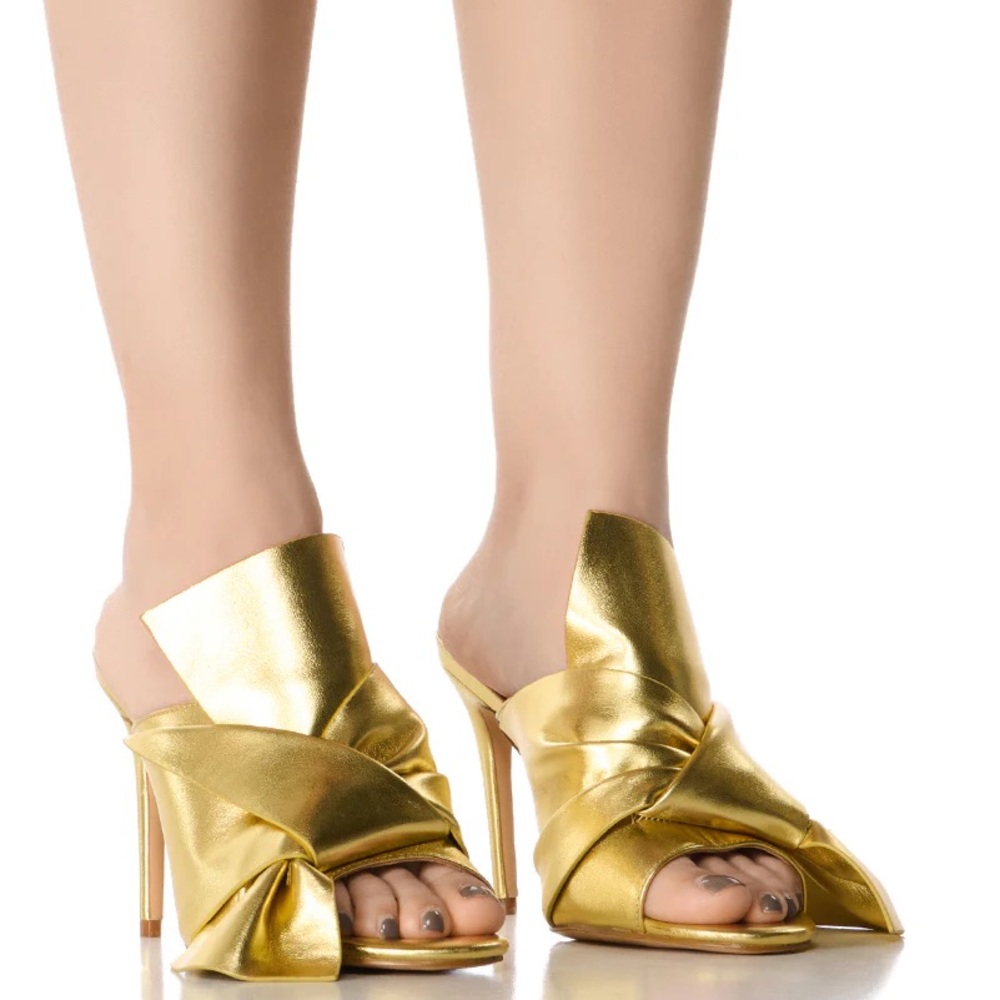 AZALEA WANG Gold Vegan Leather Mule Sandals